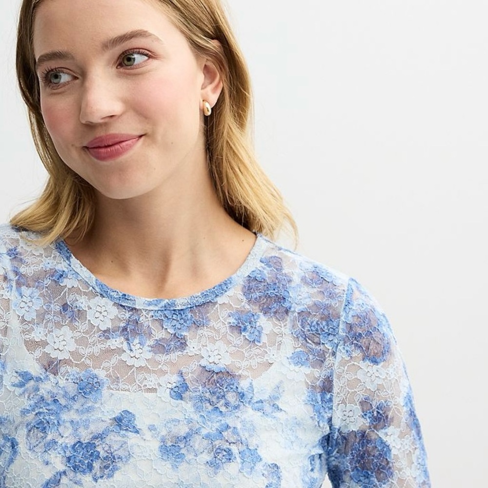 Madden Girl Floral-Print Cropped Lace Long Sleeve NWT